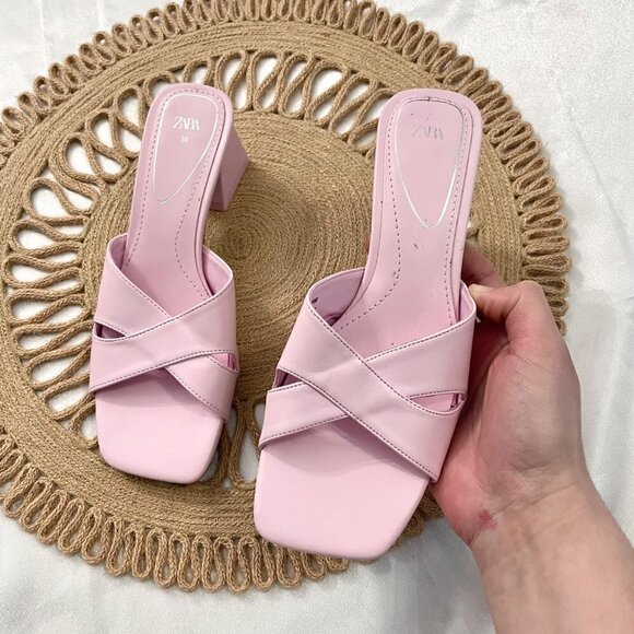 Zara Pink Mid Block Heel Sandals Size 36 3328/910/050 - Picture 5 of 10